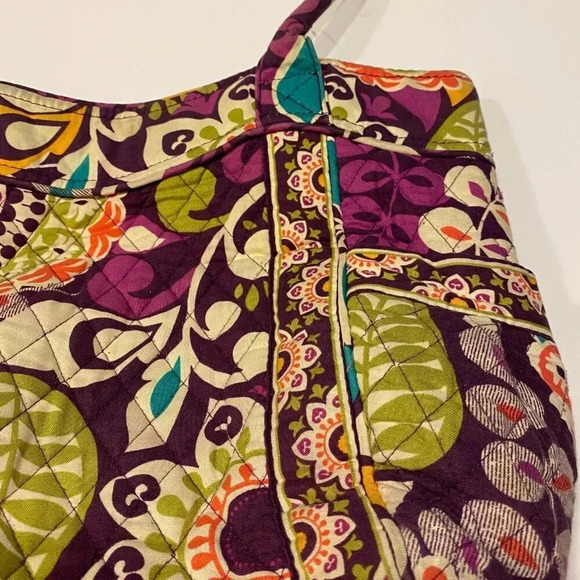 Vera Bradley Medium Tote Bag in Retired Plum Crazy Pattern with Side Pockets - Picture 4 of 7